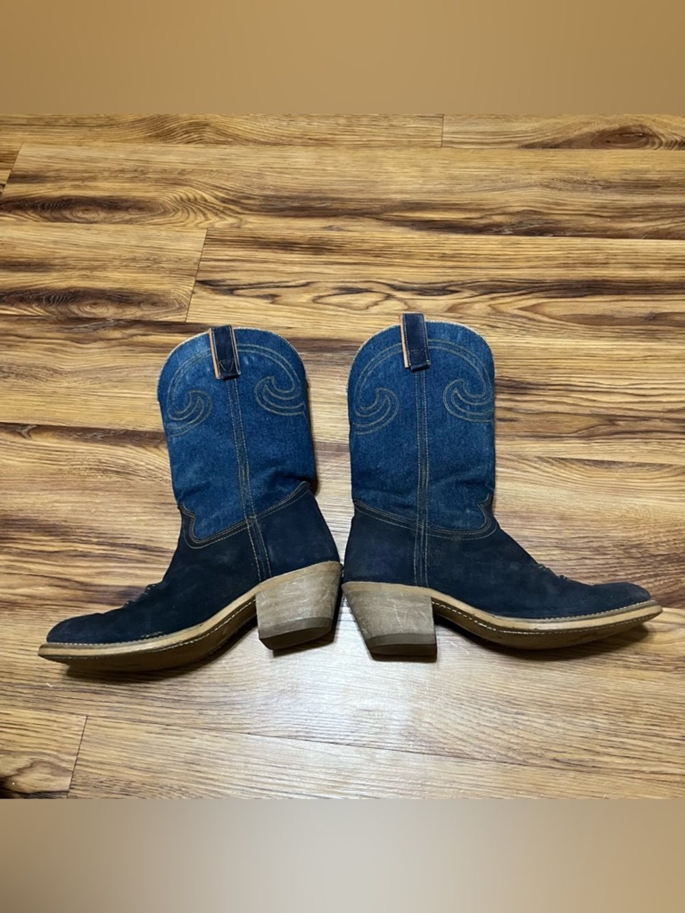 Men's Dark Blue Denim & Suede Western Boots - Picture 5 of 7